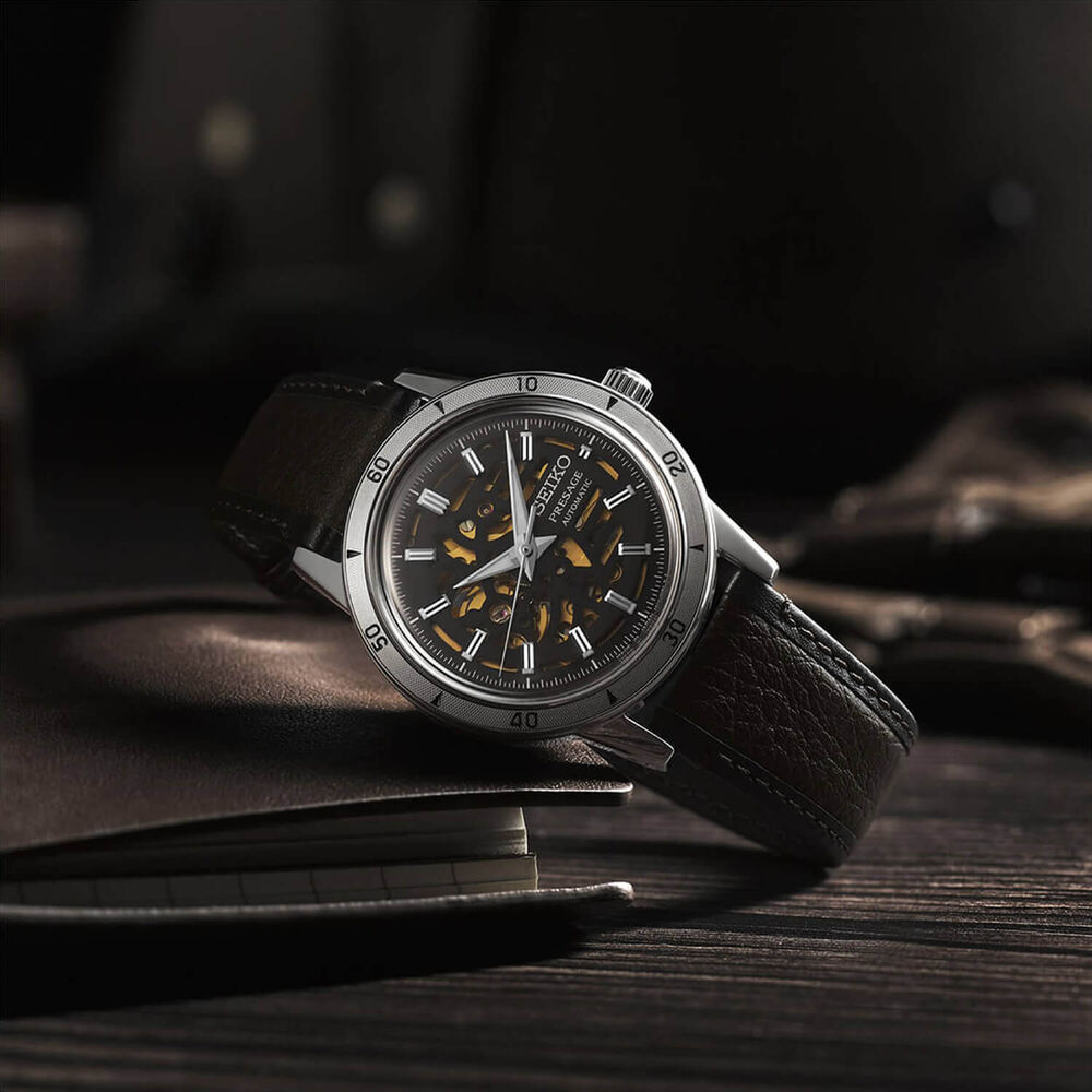 Seiko Presage Style 60s 'Elegant yet Rugged' Biker Style 39.5mm Skeleton Dial Strap Watch image number 5