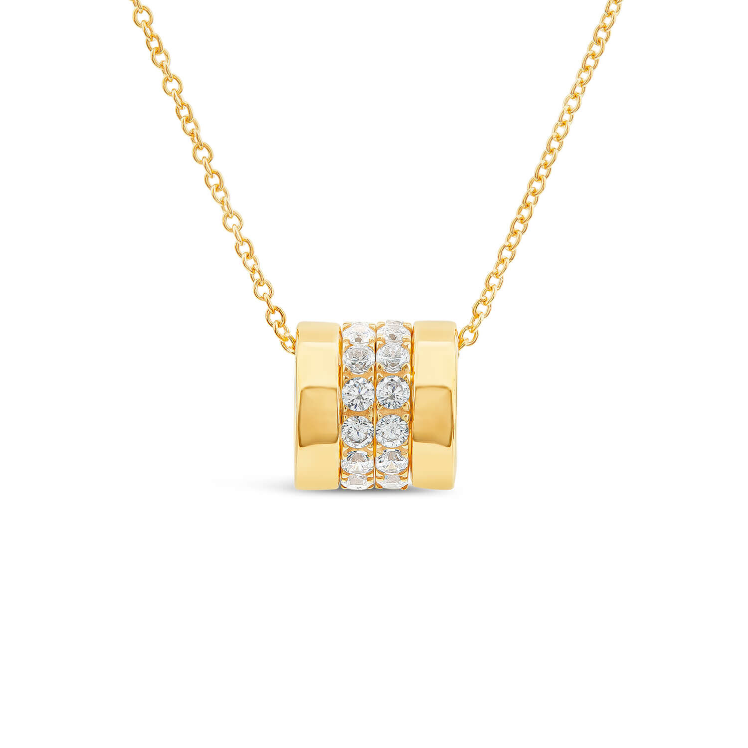 9ct Yellow Gold Double Row Cubic Zirconia Barrel Pendant