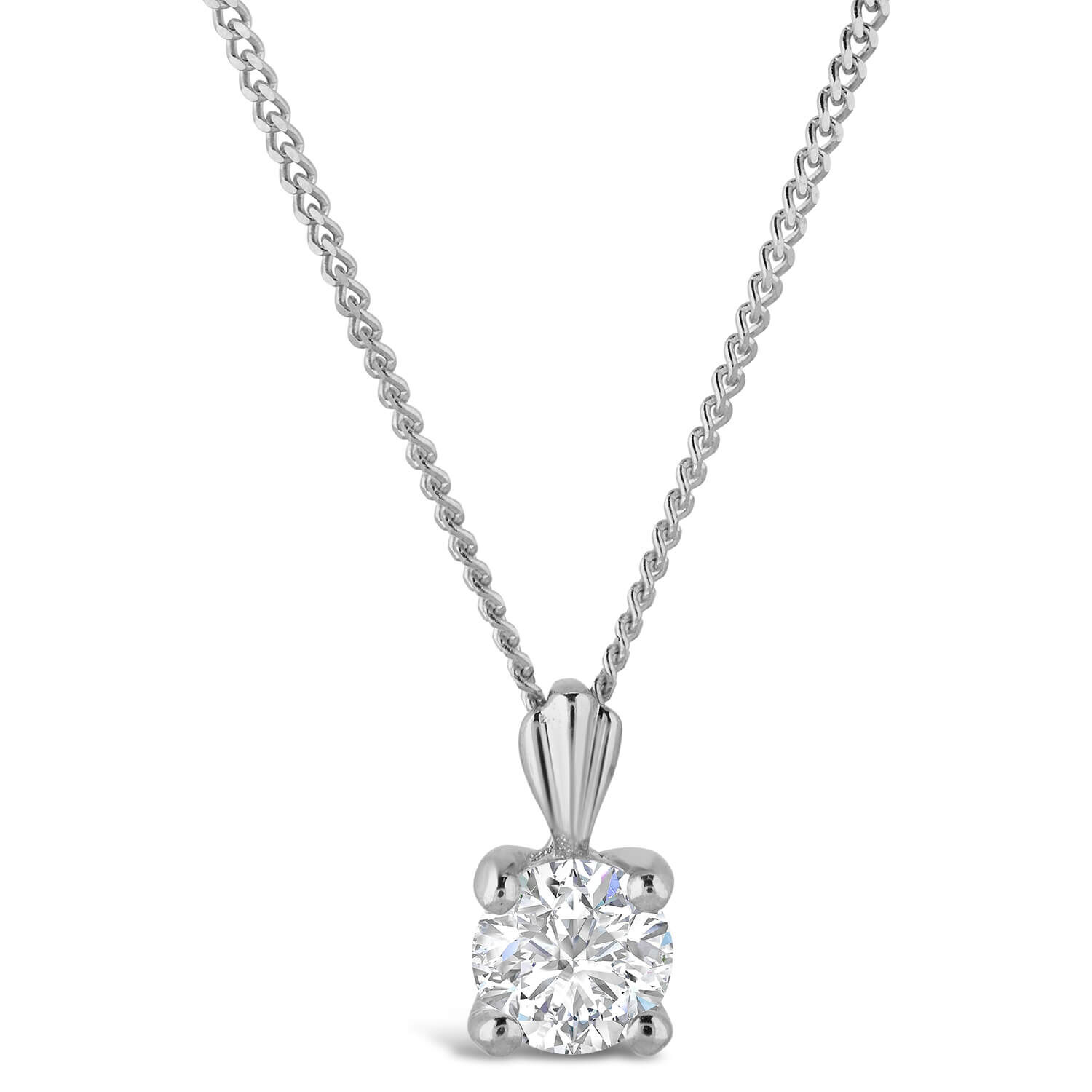 9ct White Gold 4mm Four Claw Cubic Zirconia Set Pendant