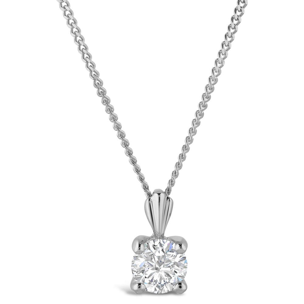 9ct White Gold 4mm Four Claw Cubic Zirconia Set Pendant (Chain Included) image number 0