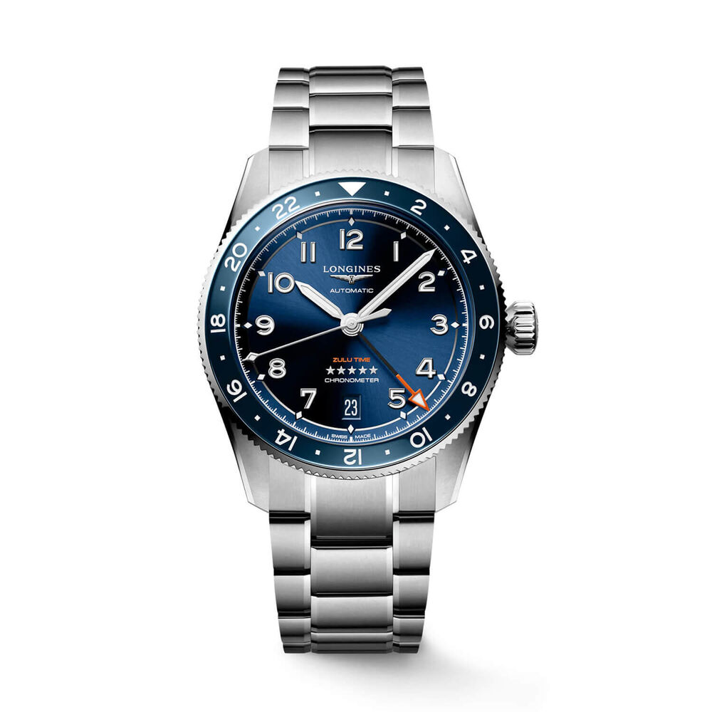 Longines Spirit Zulu 39mm Blue Sunray Dial Ceramic Case Steel Bracelet Watch image number 0