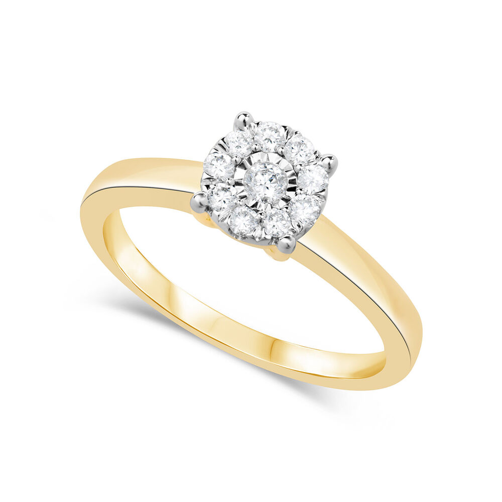 9ct Gold .22ct Round Cut Cluster Diamond Engagement Ring