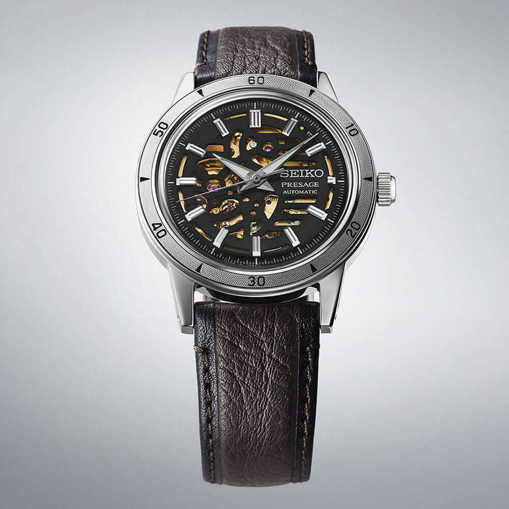 Seiko Presage Style 60s 'Elegant yet Rugged' Biker Style 39.5mm Skeleton Dial Strap Watch image number 3
