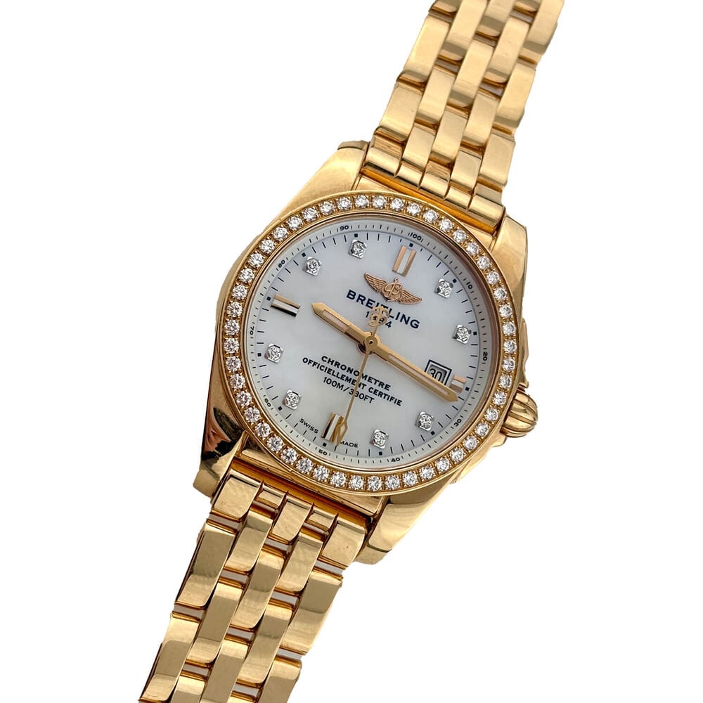 Pre-Owned Breitling Galactic 29mm MOP Dial Diamond Bezel Rose Gold Steel Bracelet Watch image number 1