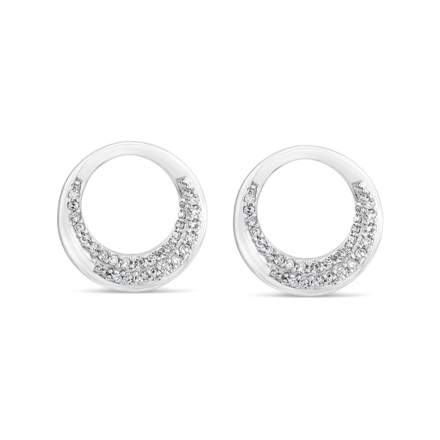 9ct White Gold 0.12ct Diamond Pave Open Circle Stud Earrings