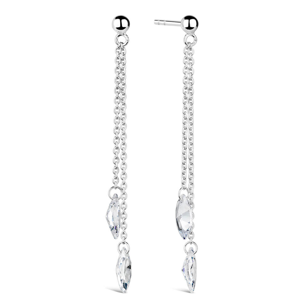 Sterling Silver Two-Strand Crystal Drop Earrings image number 1