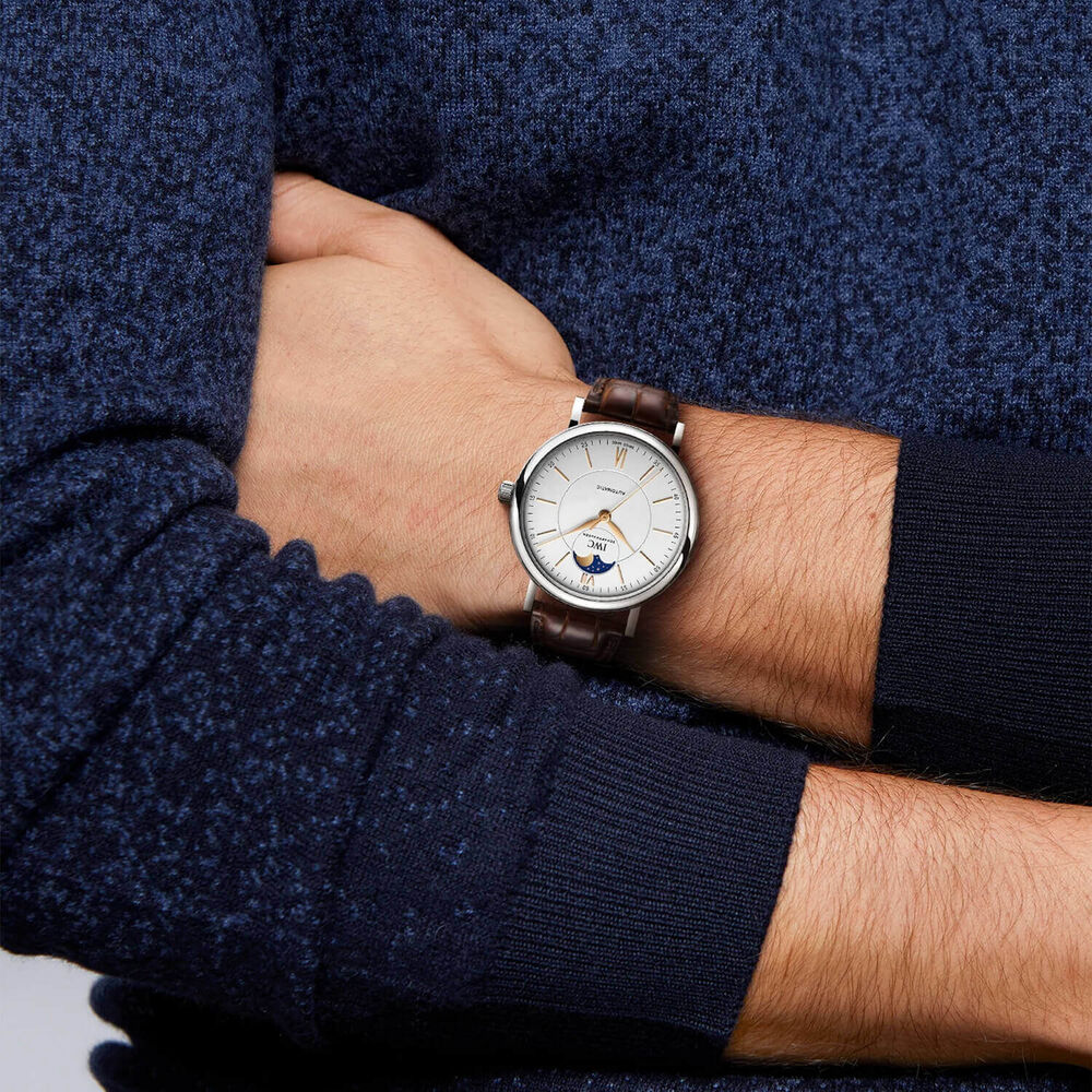 IWC Schaffhausen Portofino Automatic Moon Phase 40mm Silver Dial Brown Leather Strap Watch image number 6