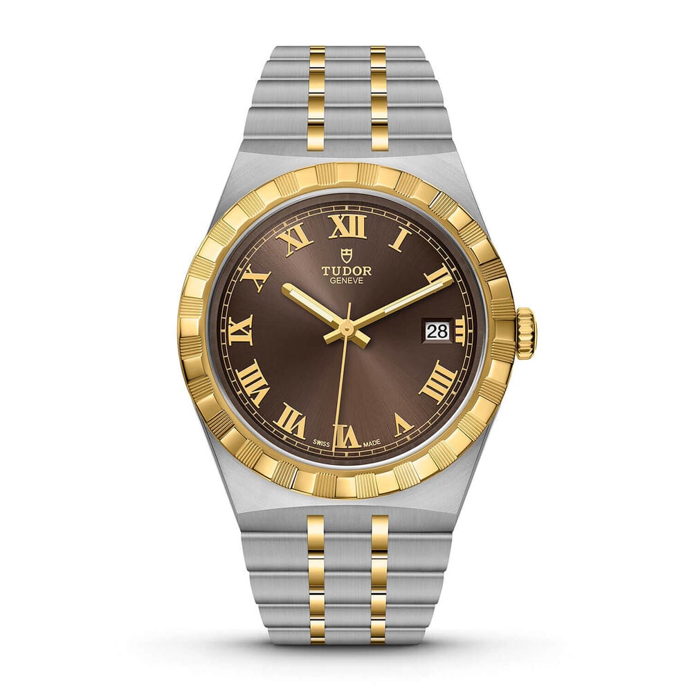 TUDOR Royal 38mm Chocolate Roman Numerals Dial Yellow Gold Bezel Watch