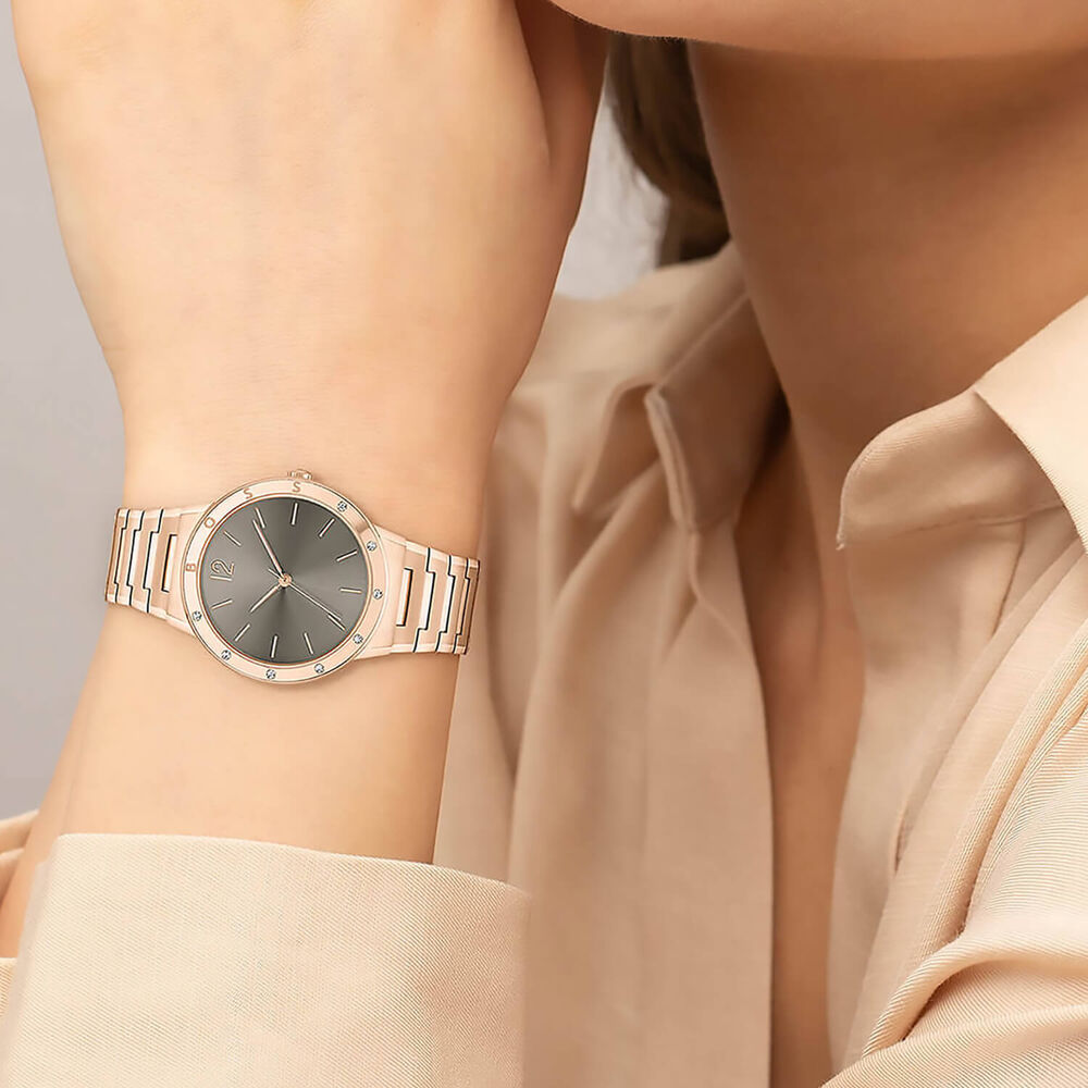 BOSS Breath 34mm Grey Dial Rose Gold Bracelet Watch image number 3