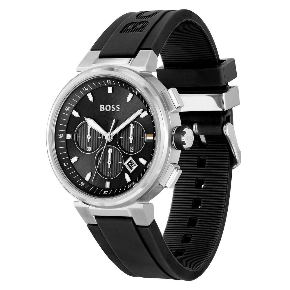 BOSS One 44mm Black Dial Black Rubber Strap Watch image number 2