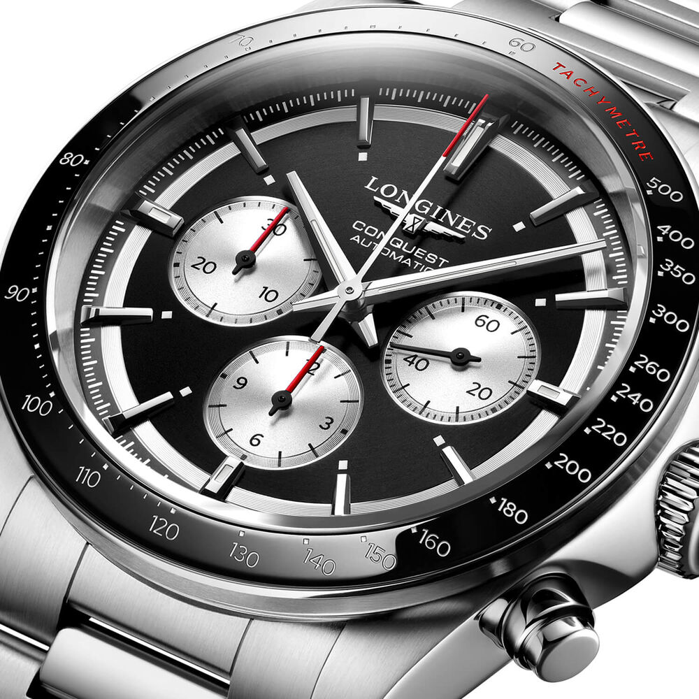 Longines Conquest 2023 42mm Black Dial Ceramic Case Stainless Steel Bracelet Watch image number 2