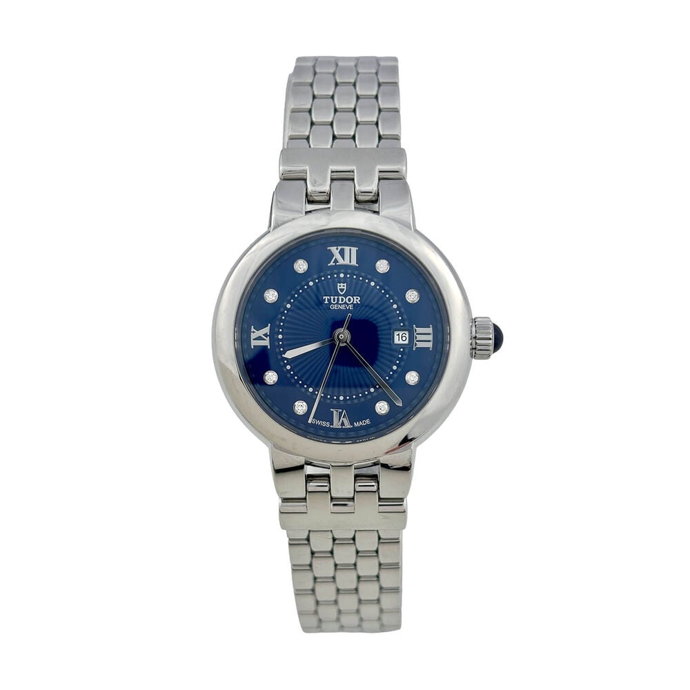 Pre-Owned TUDOR Clair De Rose 30mm Blue Dial Diamond Dots Steel Bracelet Watch image number 0