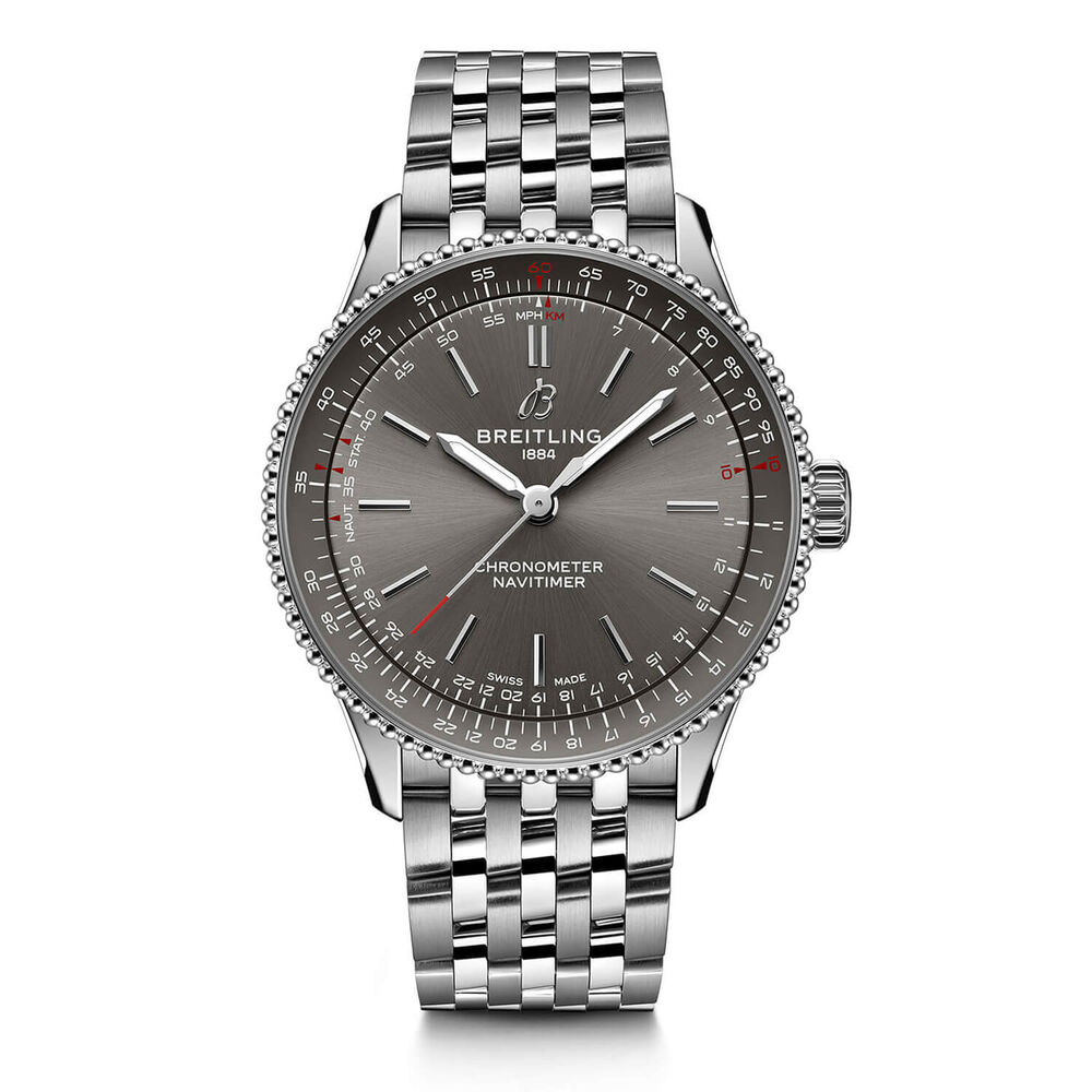 Breitling Navitimer 36mm Grey Dial Steel Case Bracelet Watch