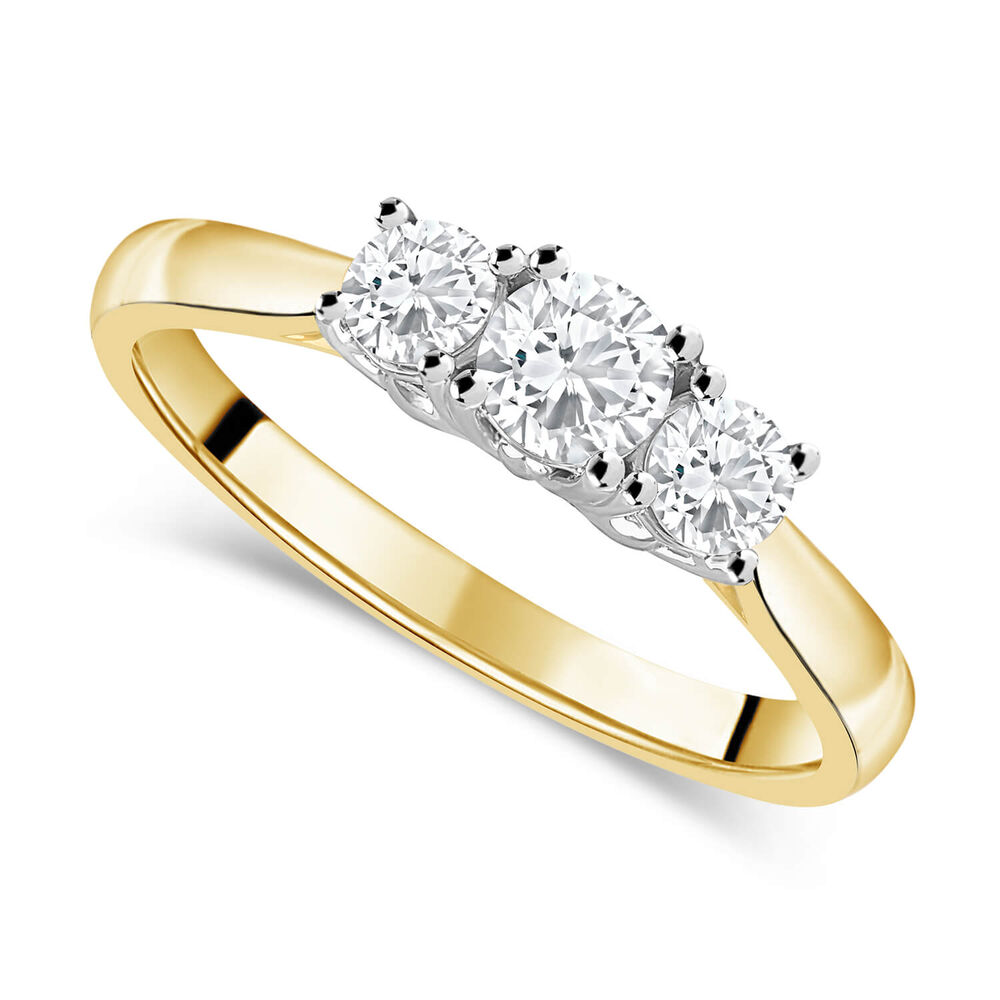 18ct Yellow Gold 0.75ct Diamond Trilogy Tulip Setting Ring image number 0