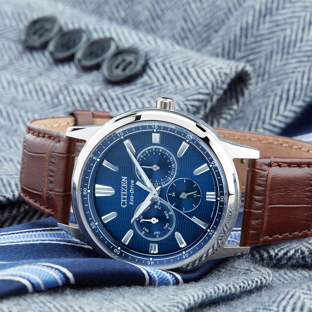 Citizen Eco-Drive Corso Blue Dial Brown Leather Men's Watch image number 6