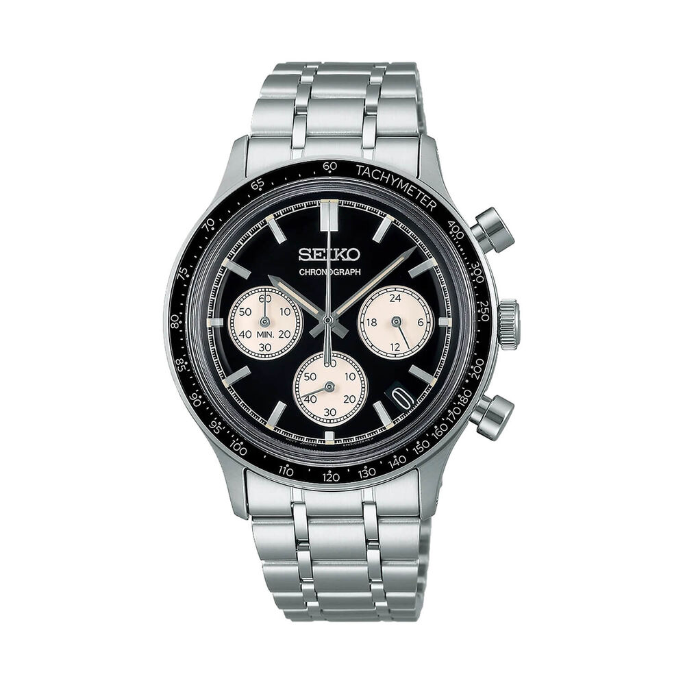 Seiko Quartz Chronograph 38.7mm Black Dial Steel Bracelet Watch