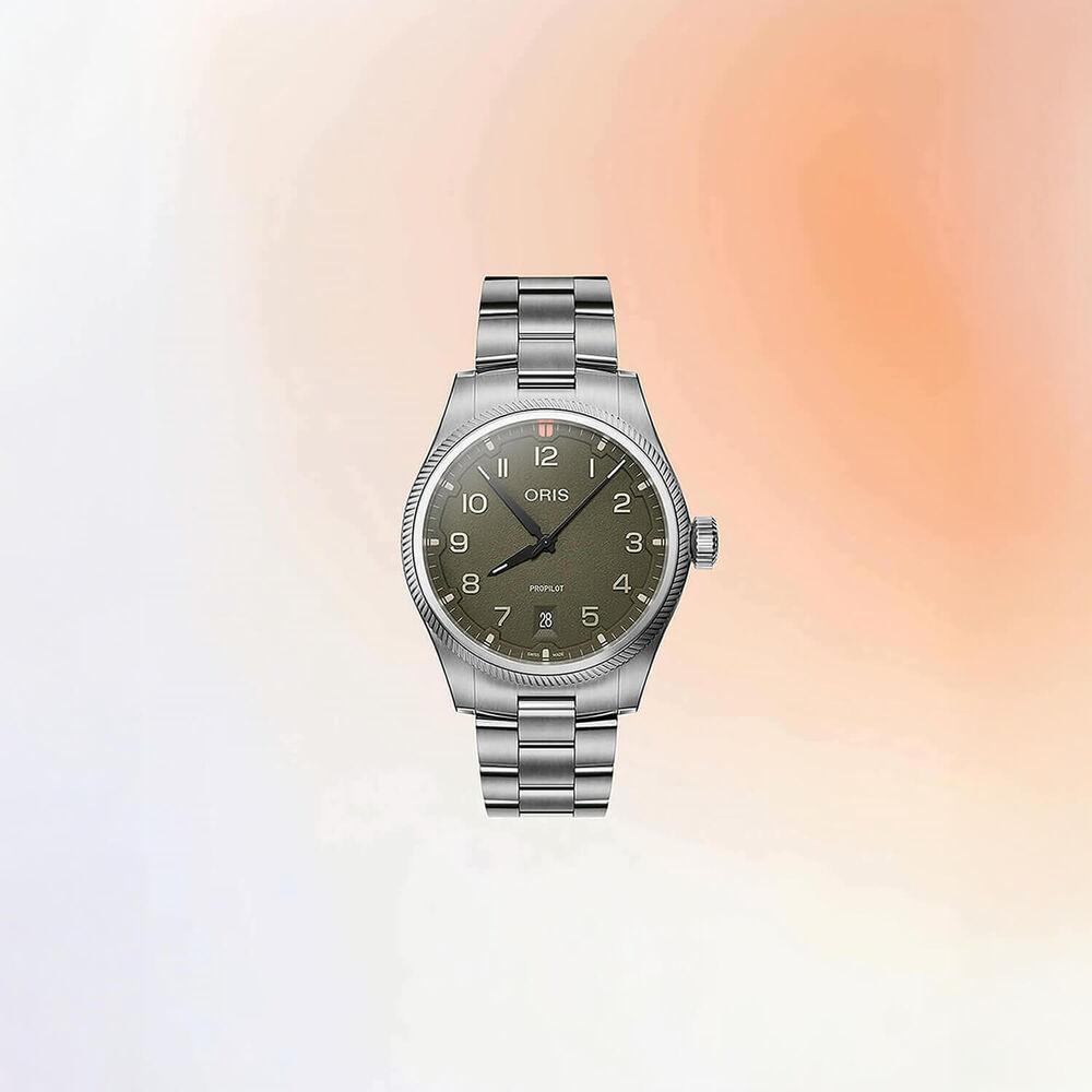 Oris ProPilot Date 41mm Green Moss Dial Stainless Steel Bracelet Watch image number 3