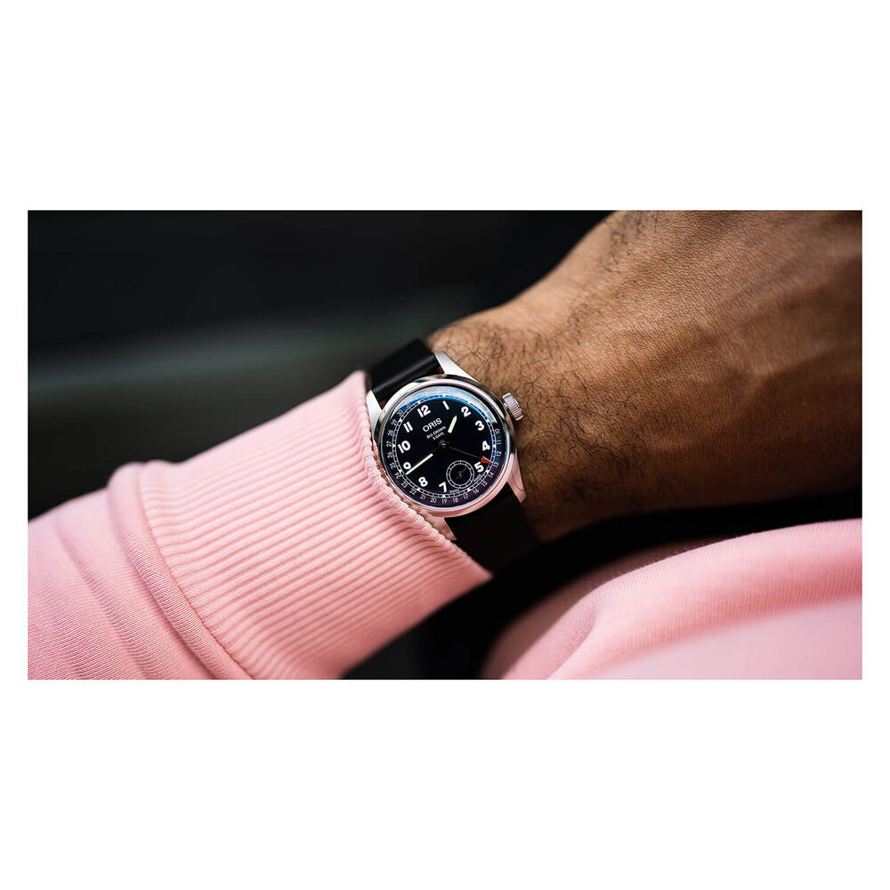 Oris Big Crown Pointer Date 38mm Blue Dial Steel Case Black Leather Strap Watch image number 2