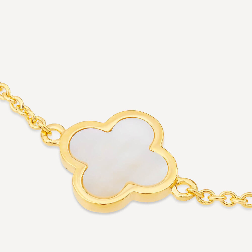 Yellow Gold Plated Sterling Silver Mother of Pearl 4 Clover Petal Bracelet image number 2