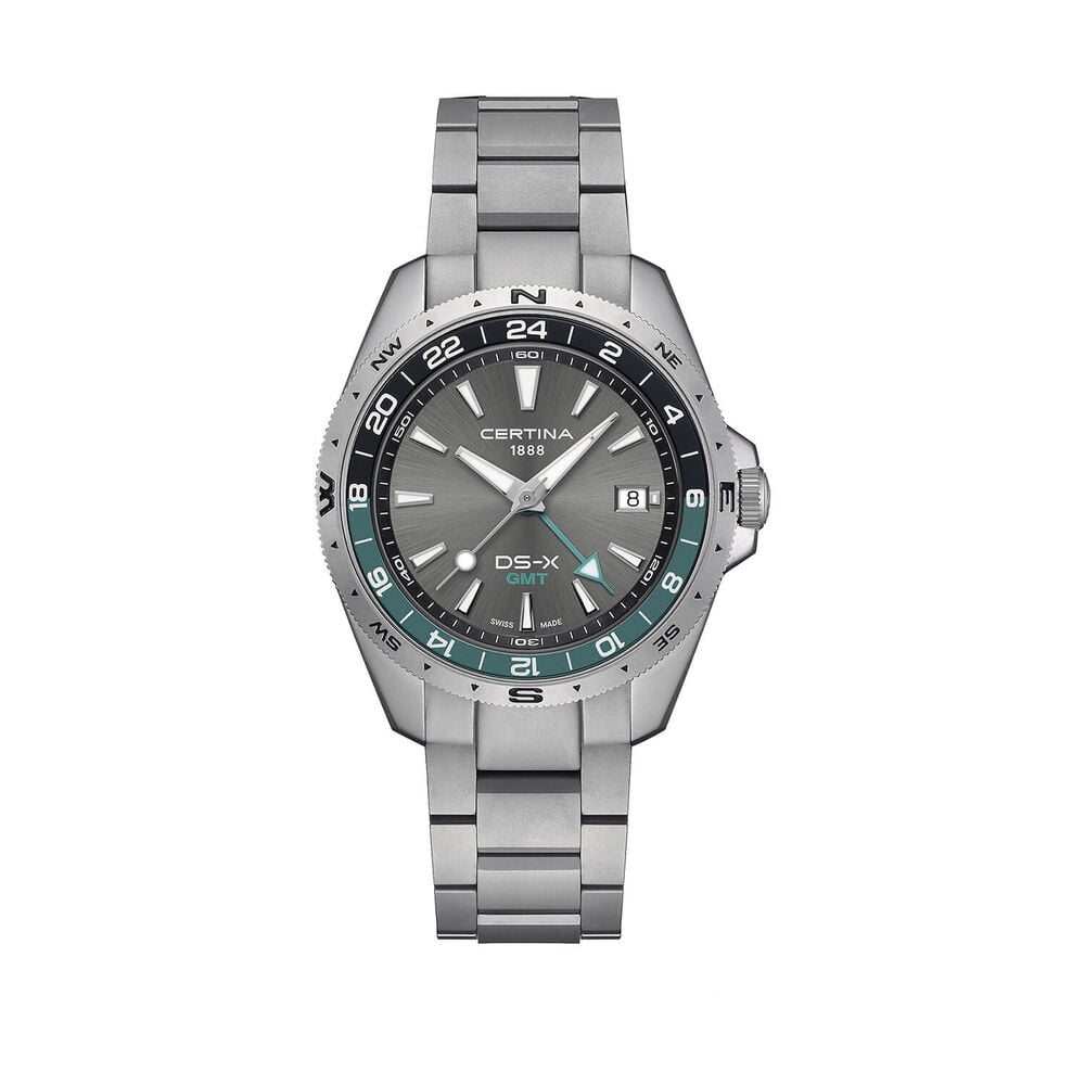 Certina DS-X GMT 41mm Grey Dial Black & Green Bezel Stainless Steel Bracelet Watch