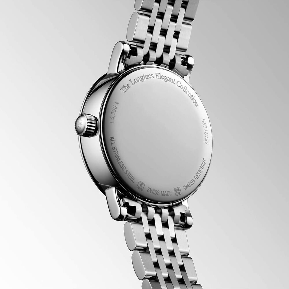 Longines Elegant 30mm MOP Dial Moonphase Diamond Dots Steel Bracelet Watch image number 3