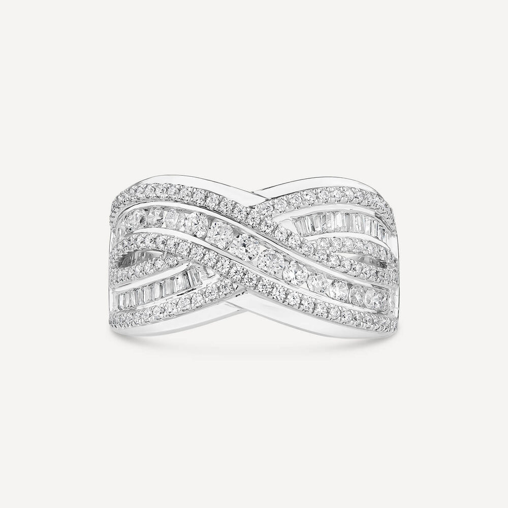 Platinum 1.00ct Round & Baguette Diamond Crossover Band Ring image number 3