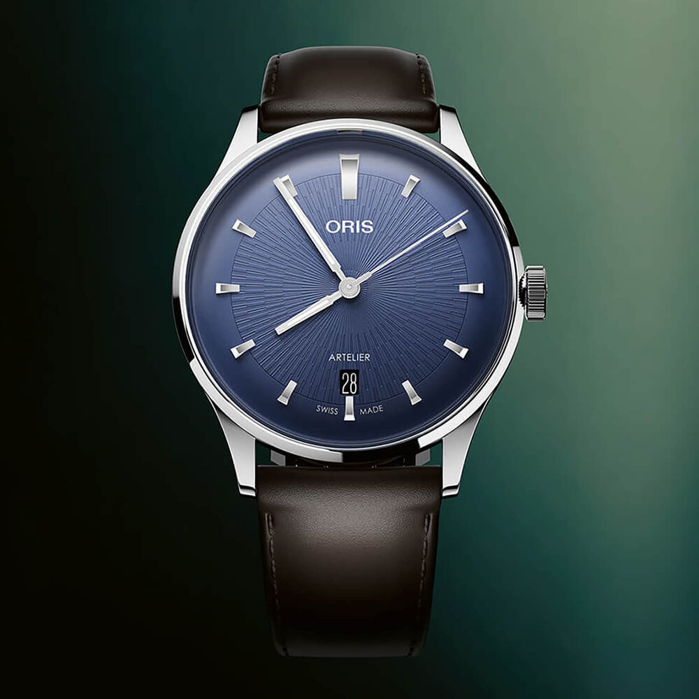 Oris Artelier Date 38mm Blue Dial Black Leather Strap Watch