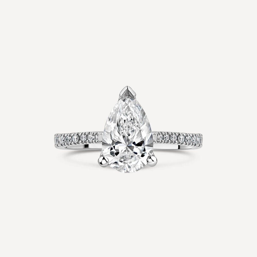 Born Platinum Lab Grown 2.20ct Pear Solitaire & Diamond Sides Ring