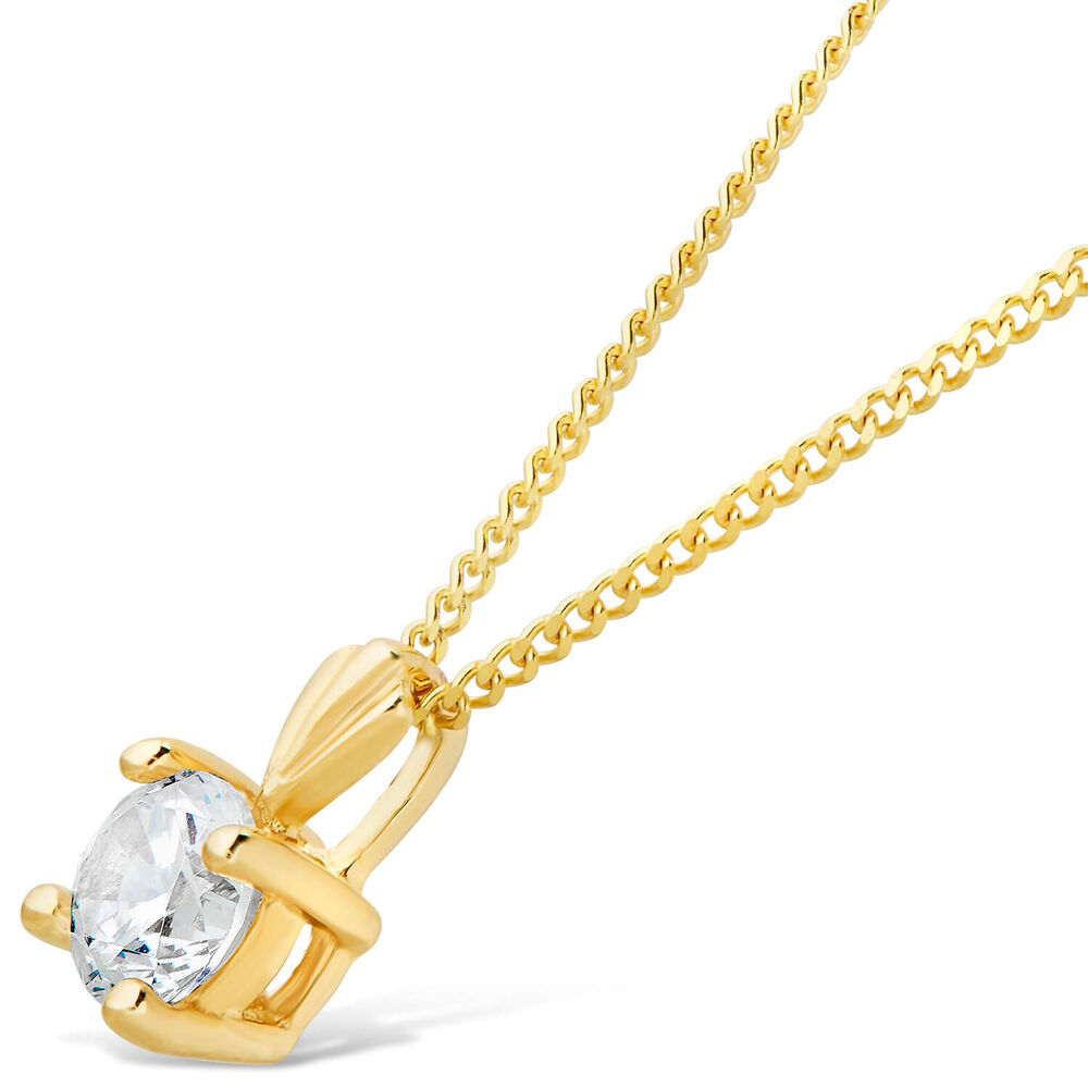 9ct Gold 4MM Four Claw Cubic Zirconia Set Pendant (Chain Included) image number 1