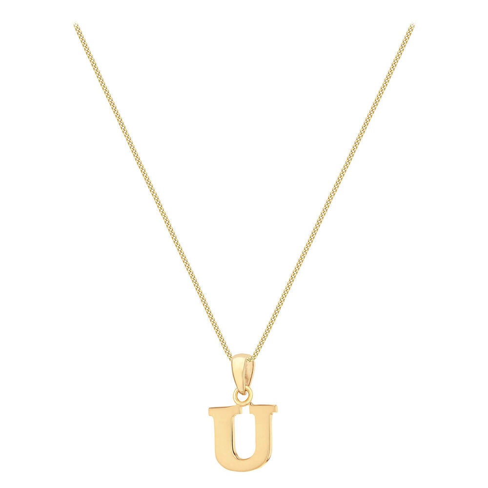 9ct Yellow Gold Plain Initial U Pendant  (Chain Included) image number 1