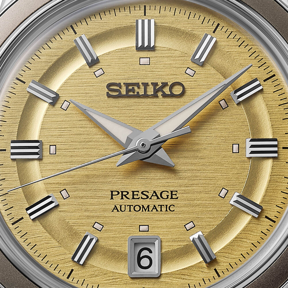 Seiko Presage Style 60s 'Golden Yellow' 39.5mm Dial Brown Leather Strap Watch image number 1