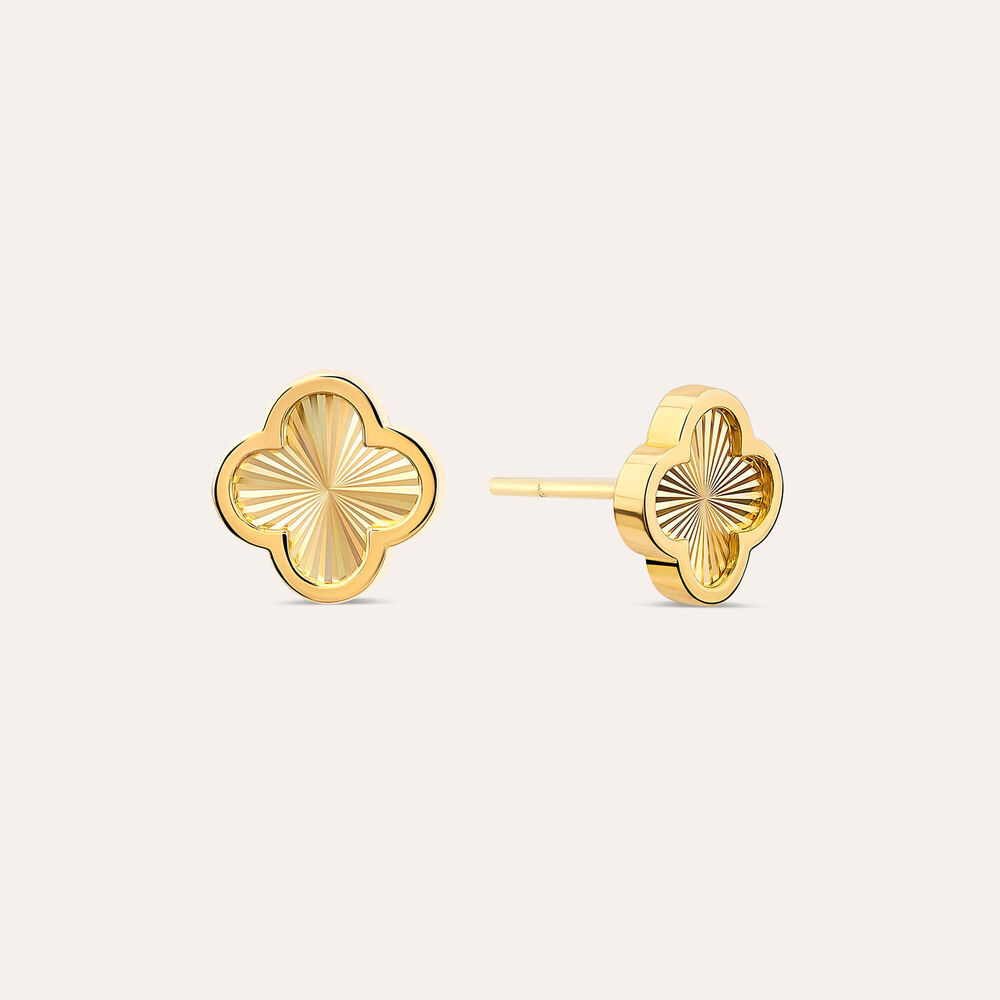 9ct Yellow Gold Iridescent Clover Petal Stud Earrings