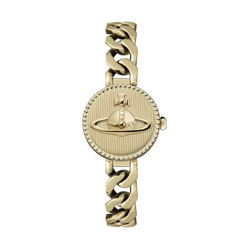 Vivienne Westwood Orb Button 25.4mm Gold Dial Link Chain Steel Bracelet Watch image number 0