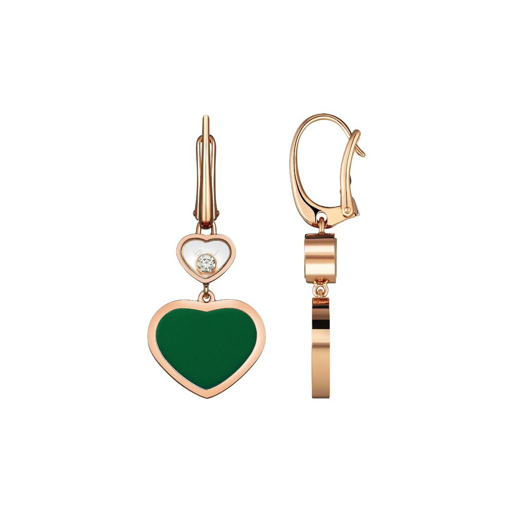 Chopard Happy Heart 18ct Rose Gold Malachite Diamond Drop Earrings