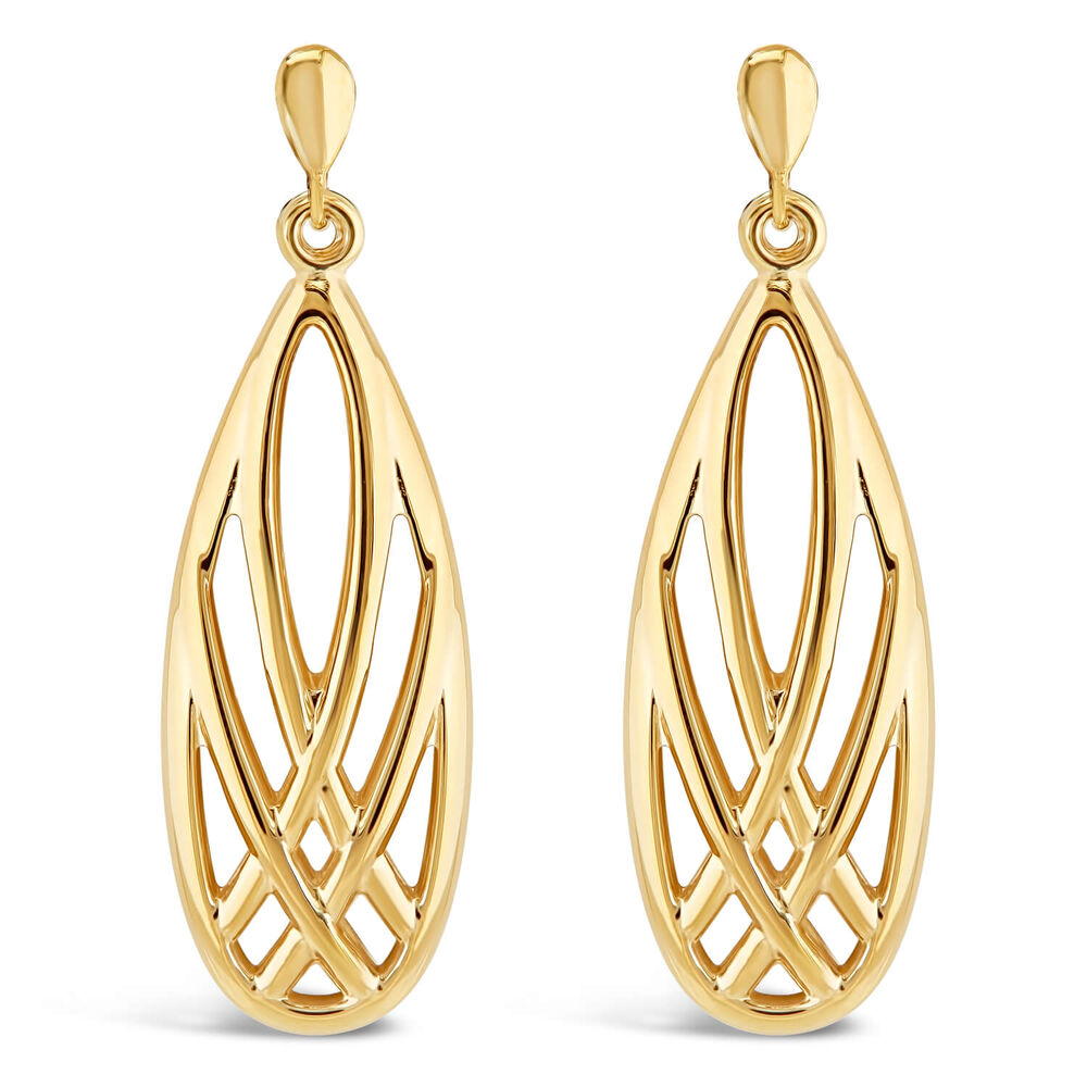 9ct Yellow Gold Oval Open Filigree Drop Earrings