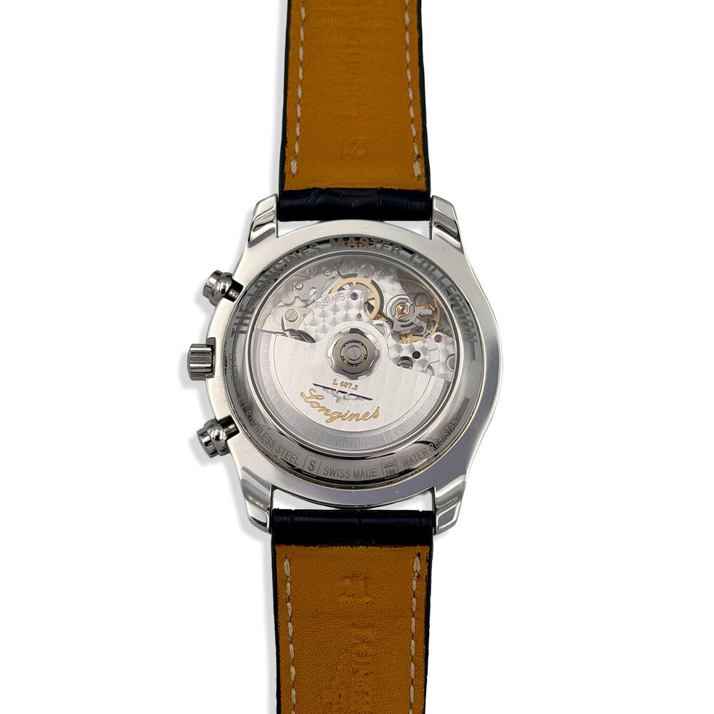 Pre-Owned Longines Master Collection Chrono Moonphase 40mm Blue Dial Leather Strap Watch image number 3