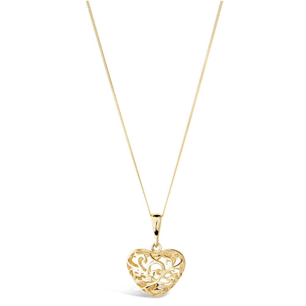 9ct Yellow Gold Heart Pendant (Chain Included)