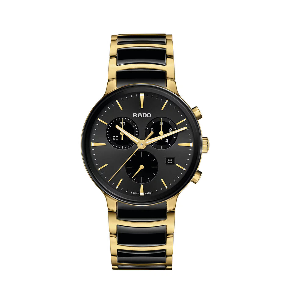 Rado Centrix Chronograph 41mm Black Dial Gold PVD  Steel & Ceramic Bracelet Watch image number 0