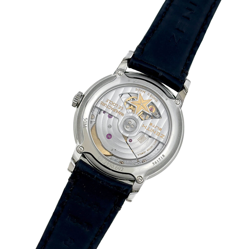 Pre-Owned Zenith Elite Moonphase 33mm Silver Dial Black Leather Strap Watch image number 3