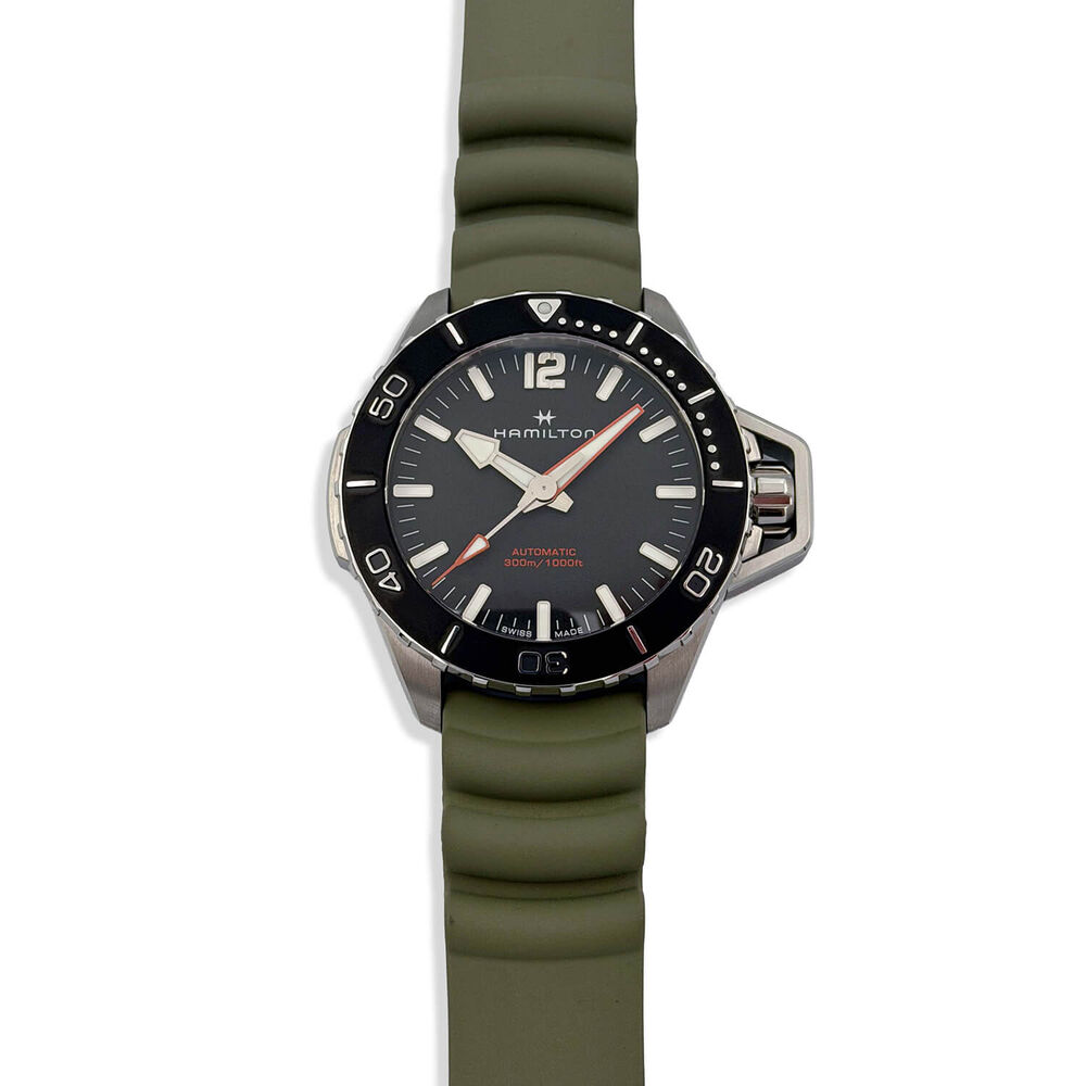 Pre-Owned Hamilton Khaki Navy Frogman 46mm Black Dial Green Strap Watch