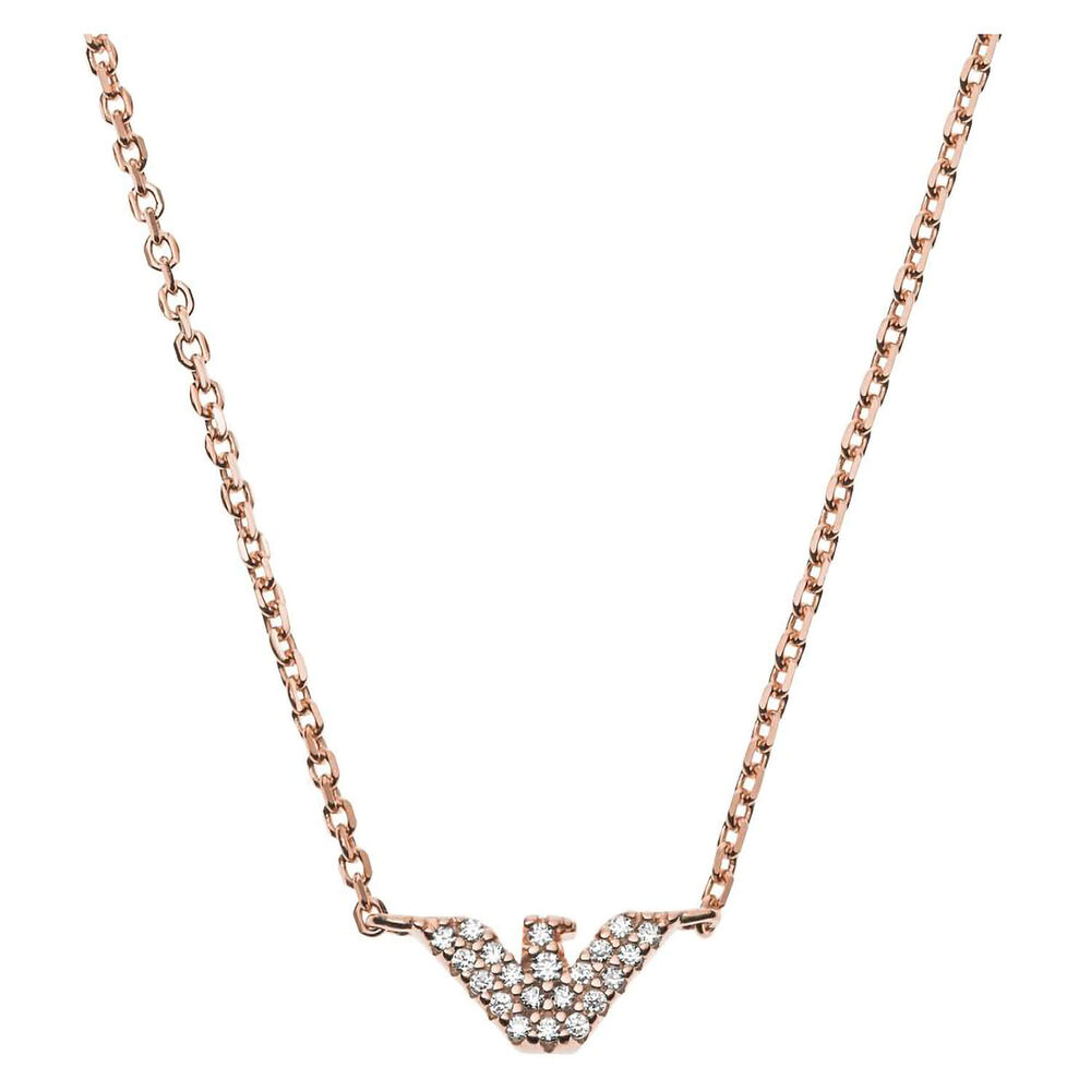 Emporio Armani Essential Cubic Zirconia Logo Rose Gold Necklace