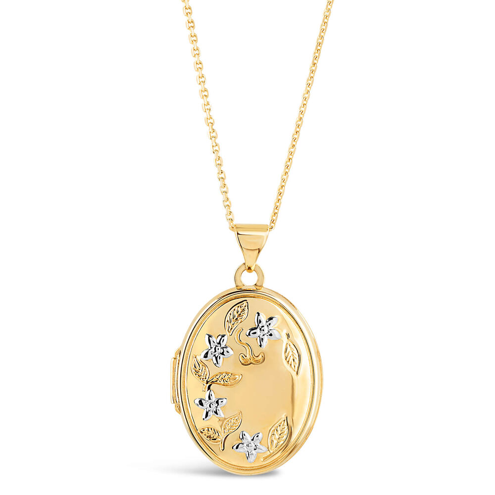 9ct two colour gold flower locket (Chain Included) image number 0
