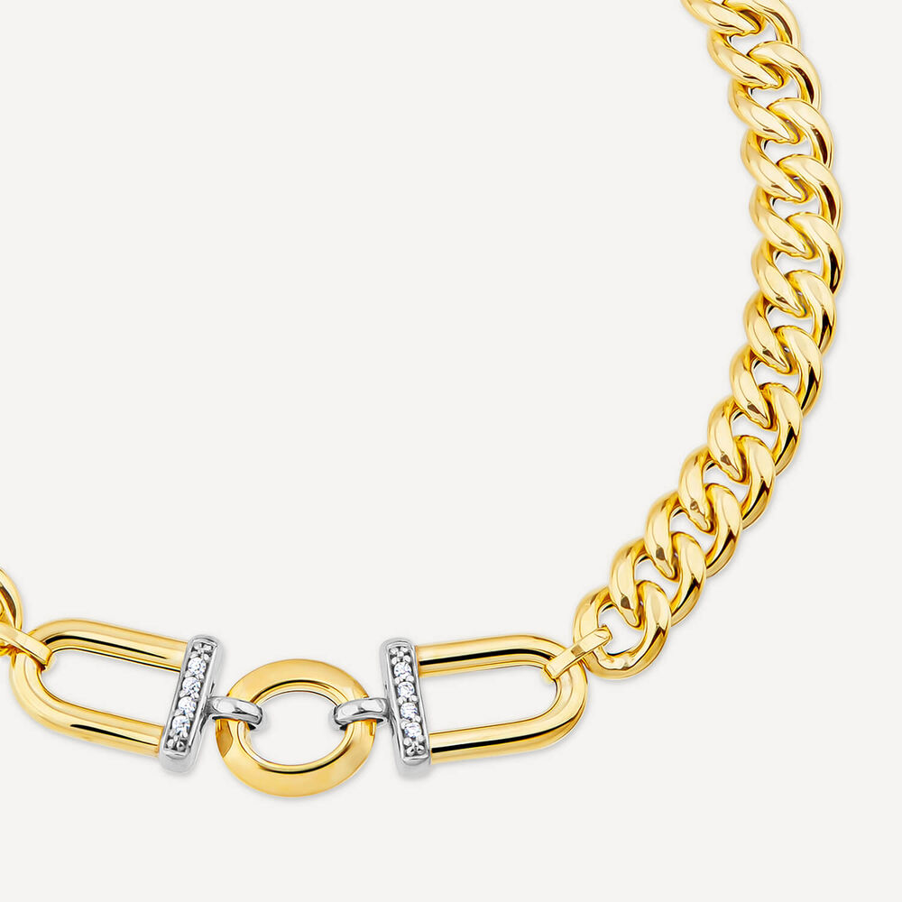 9ct Yellow Gold Stirrup Set Cubic Zirconia Curb Bracelet image number 1