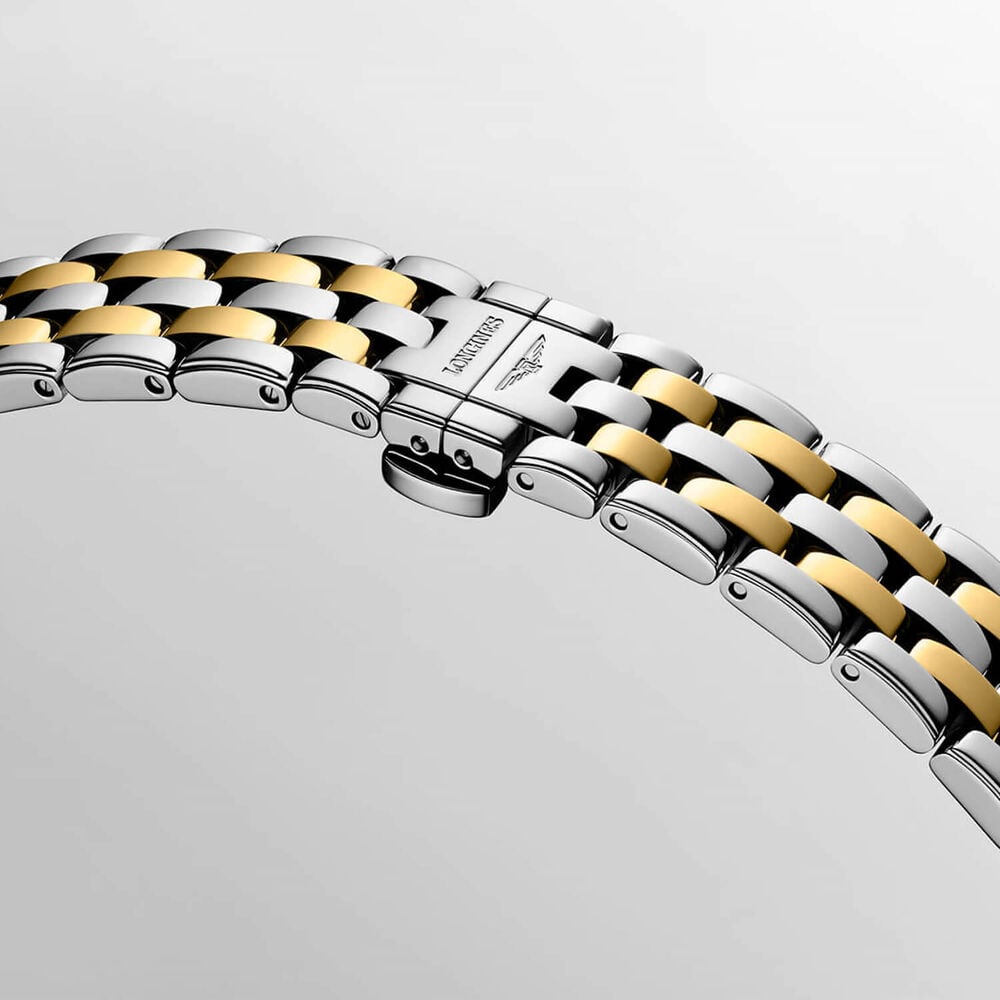 Longines Elegance Flagship Classic 30mm White Dial Diamond Dots Gold PVD Steel Bracelet Watch image number 5