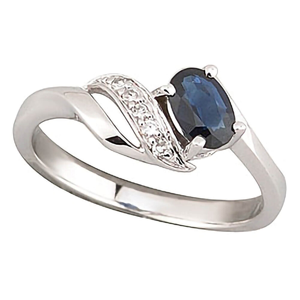 9ct white gold sapphire and diamond swirl ring image number 0
