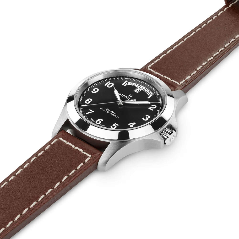 Hamilton Khaki Field King Day-Date 40mm Black Dial Brown Leather Strap Watch