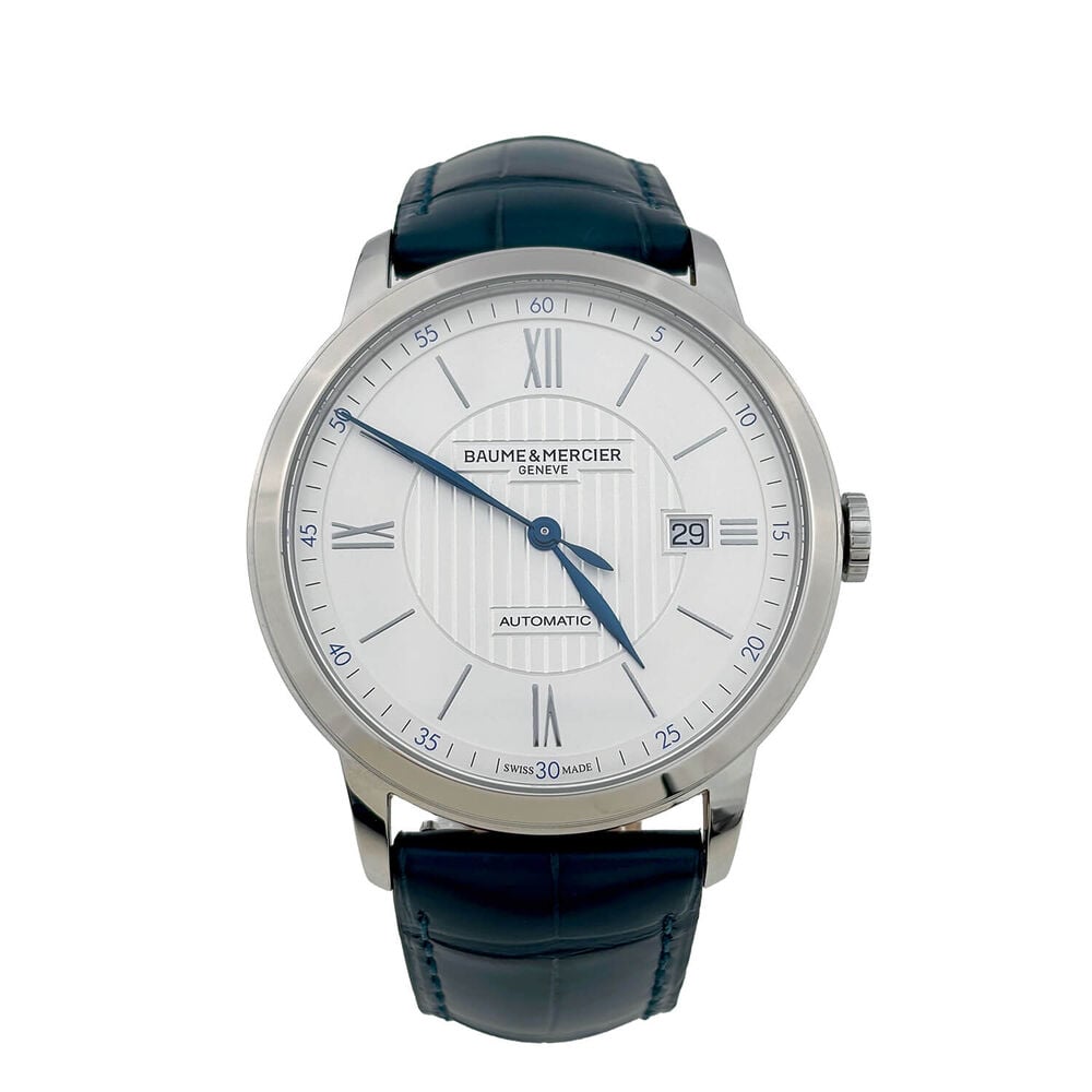 Pre-Owned Baume & Mercier Classima 42mm White Dial Blue Leather Strap Watch image number 0
