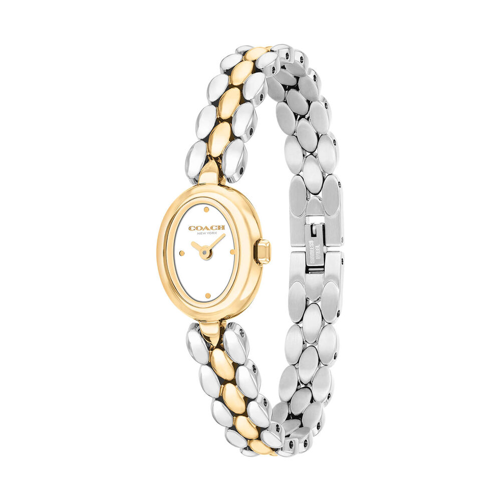 Coach Sammy 18x22.5mm White Dial Two Tone Steel Bracelet Watch