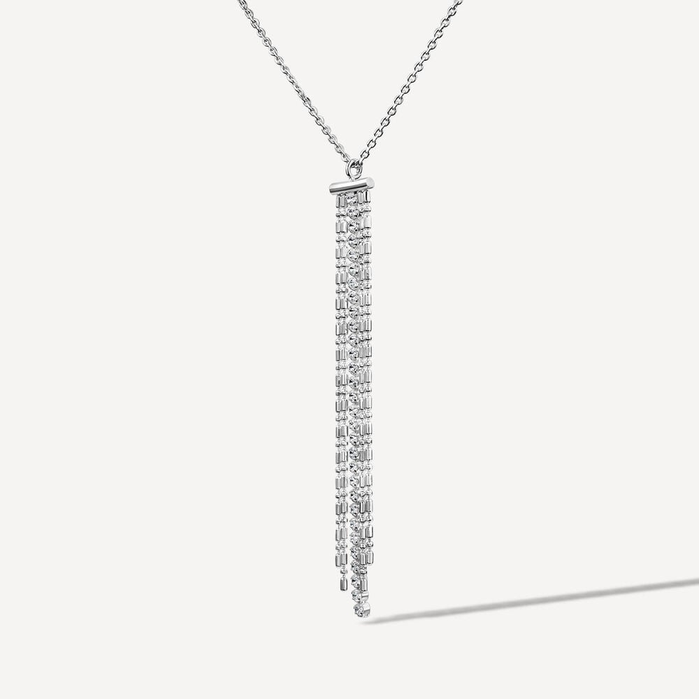 Sterling Silver & Cubic Zirconia Beads Fringe Necklet image number 1