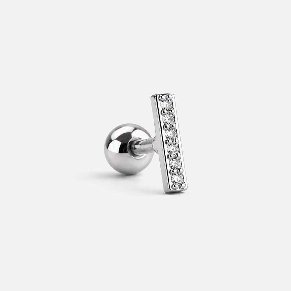 Sterling Silver Cubic Zirconia Bar Single Stud Earring